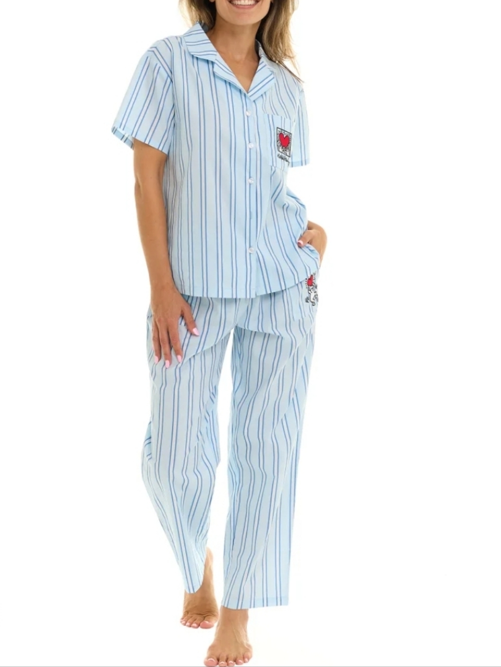 KEITH HARING COTTON TWO PIECE PAJAMA SET SHORT SLEEVES PANTS LARGE NEW